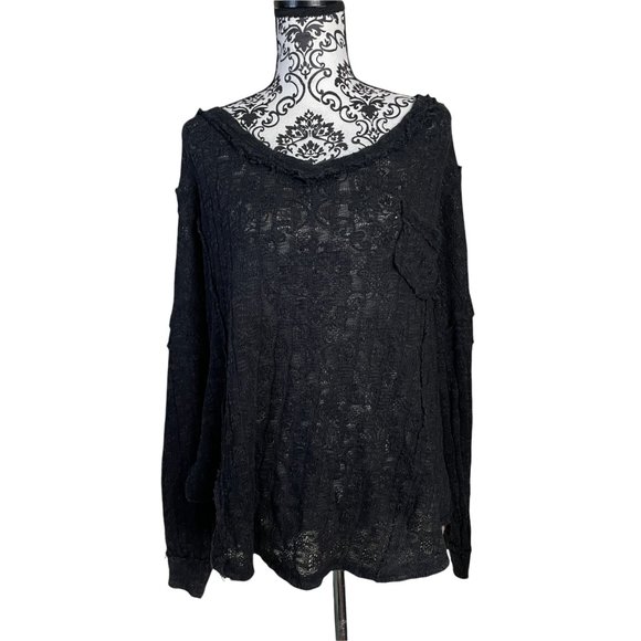 STITCHDROP | Women's Black Raw Edge Pocket Long Sleeve Pullover Large - Picture 2 of 7